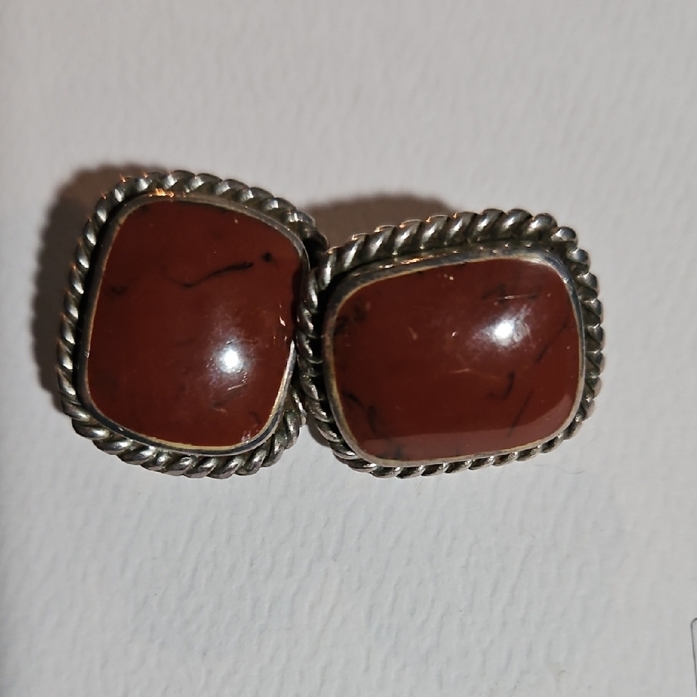 Elegant Silver and Brown Clip On Earrings